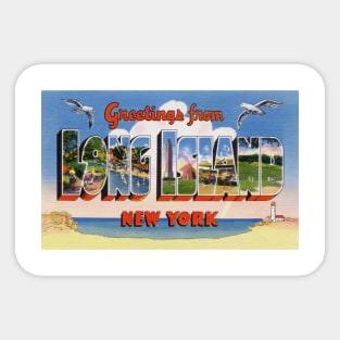 Greetings from Long Island, New York - Vintage Large Letter Postcard Sticker